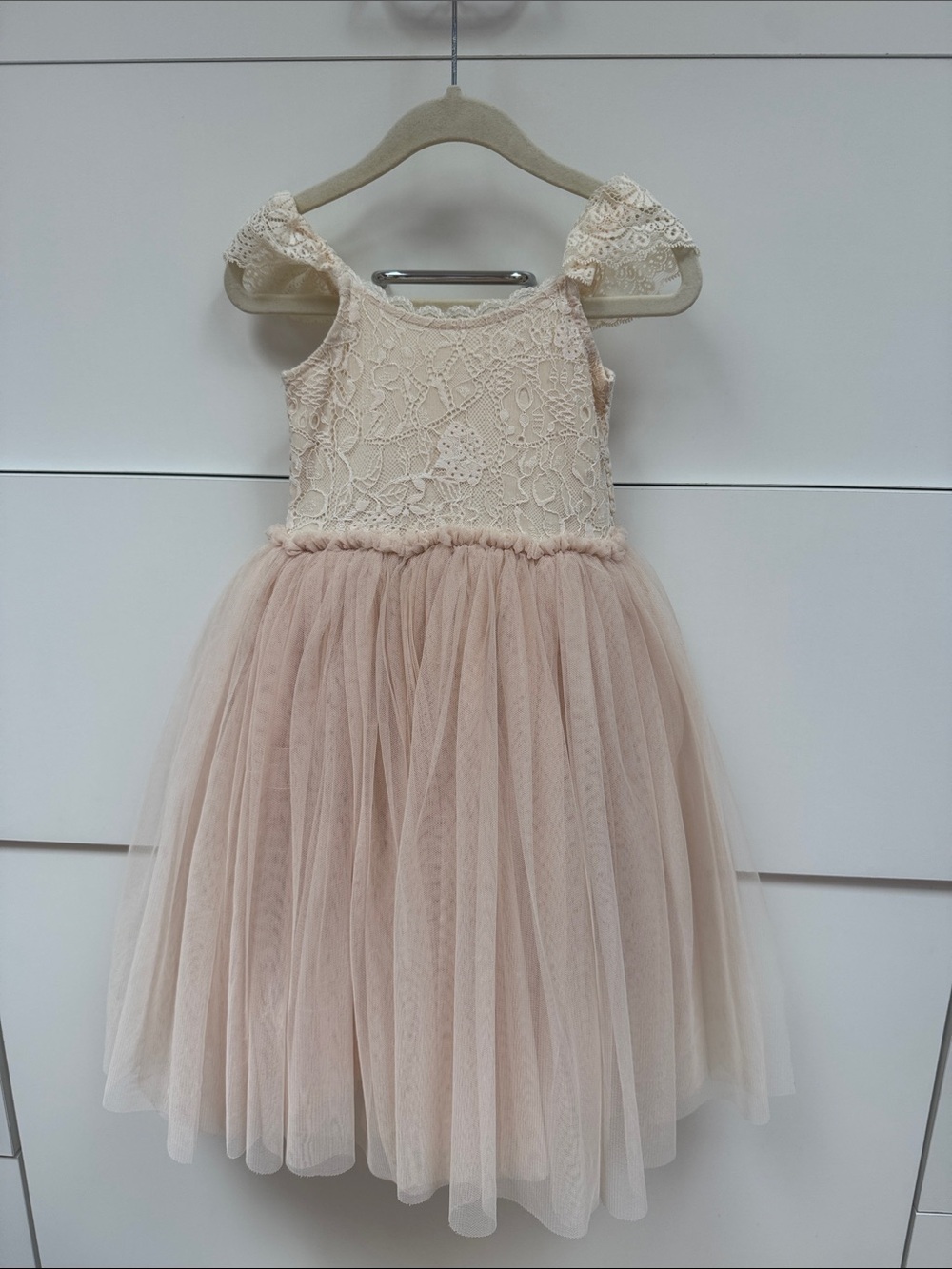 Lace Bodice Tulle Party Dress for Girls in Blush Cream